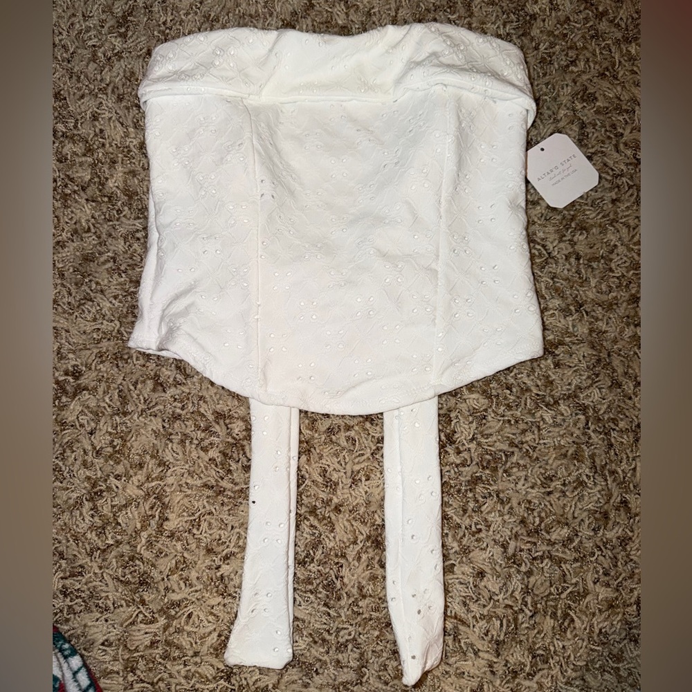 Altar'd State White Embroidered Strapless Bustier Top